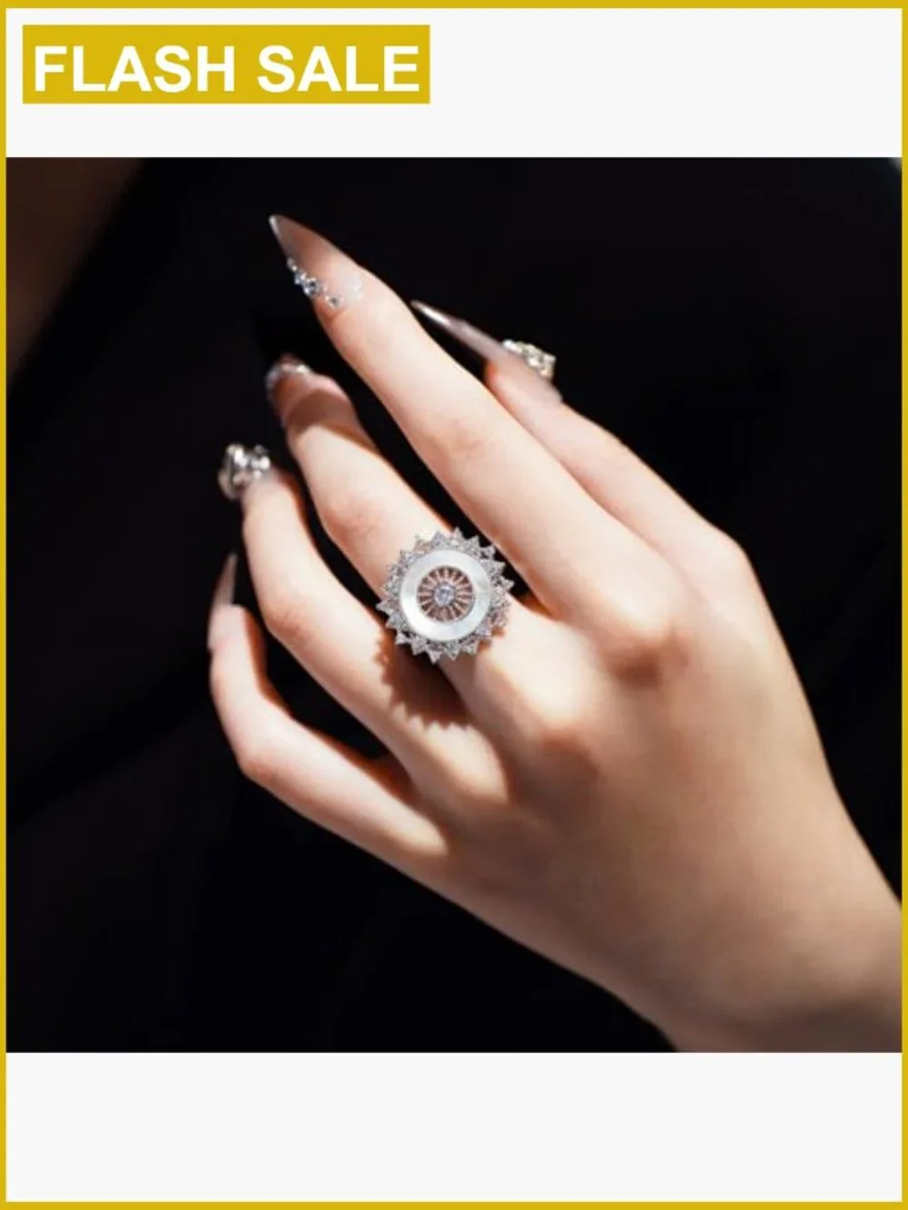 Adjustable Wide Band Ring with Cubic Zirconia, Non-Tarnish 18K Gold/Platinum